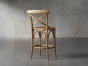 Tabouret de bar classique en bois à dossier croisé avec siège en rotin tressé à la main, chaise de bar pour restaurant, comptoir de café et projets hôteliers - Product Image 4