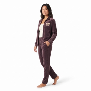 Ensemble de survêtement en velours tendance pour femme, deux pièces personnalisées, coupe classique, veste zippée en velours et pantalon assorti, tenue décontractée d'hiver - Product Image 5