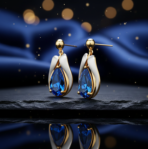 Boucles d'oreilles pendantes longues en argent sterling 925 plaqué or 18 carats, avec pierres bleues hydro-cultivées taille poire de 4,5 pouces, pour un usage quotidien - Product Image 2