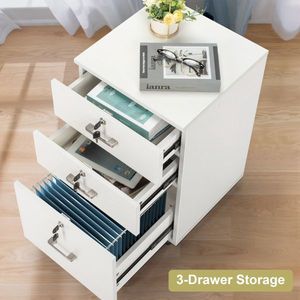 FCH Three Drawers Wooden Filing Cabinet with White Wood Grain Density Board Elegant Office Organization Solution - Product Image 4