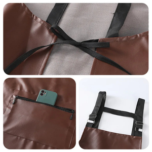 Tablier de cuisine en cuir PU, simple, à col mandarin, avec sangle réglable, poche avant, fermeture éclair, résistant à l'huile - Product Image 6