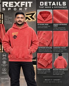Sweat-shirt à capuche délavé rose corail pour homme, avec emblème graphique, effet vieilli, coupe oversize, style streetwear, personnalisable OEM, vente en gros, haut décontracté - Product Image 3