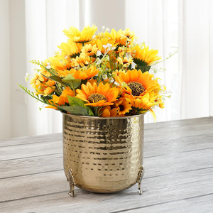 Luxury Hammered Metal Flower Pot with <b>Stand</b> Decorative Indoor Planter <b>for</b> Living Room Home Office and Hotel Decor - Product Image 5