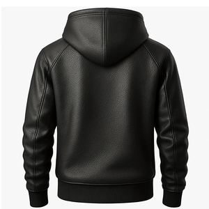 Veste à capuche en cuir pour homme, personnalisable, mode, chaude, hiver, décontractée, manches longues, streetwear, vêtements d'extérieur - Product Image 3