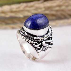 SHYAM JEWELRS Handmade Lapis Lazuli 925 Sterling Silver Wide Leaf Band <b>Statement</b> <b>Ring</b> Natural Blue Gemstone Jewelry Boho Ethnic - Product Image 4