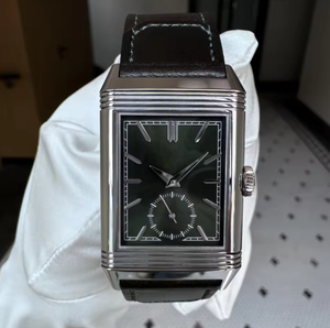 A Factory Dark Green Dial <b>Rectangular</b> Mechanical <b>Watch</b> with Stainless Steel Leather Strap Vintage Business Men's Wristwatch - Product Image 2