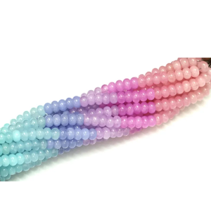 Hermosas cuentas de cuarzo lisas en forma de rondel, mezcla de colores rosa, azul y morado, cuentas de piedra preciosa de cuarzo liso de 7-8 mm, cuentas para joyería artesanal. - Product Image 5
