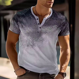 เสื้อเชิ้ตเฮนลีย์พิมพ์ลายไล่เฉดสีแบบสามมิติ สไตล์วินเทจ แฟชั่นสตรีทแวร์ผู้ชาย ทรงโอเวอร์ไซส์ ติดกระดุม แขนสั้น เสื้อยืด เสื้อท็อปส์ ผู้ชาย - Product Image 5