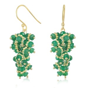 Handmade Trendy Natural Emerald Cluster Dangle Earrings Gold Plated 925 <b>Sterling</b> <b>Silver</b> for Women-Wedding Engagement Gift - Product Image 1