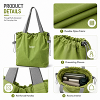 Sac fourre-tout en nylon pour femmes, léger, portable, grande capacité, avec cordon de serrage, sac à bandoulière ouvert, pour voyage, extérieur, shopping, usage quotidien