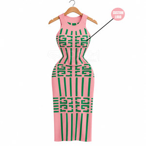 Robe longue décontractée rose et verte Cosh International Sorority Sisterhood, robe élégante en cardigan - Product Image 1