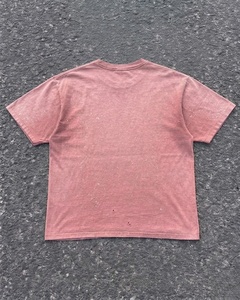 Camiseta de algodón rosa para hombre, manga corta, cuello redondo, estilo casual, lavado, desgastado, con salpicaduras de pintura, bolsillo, corte regular - Product Image 2