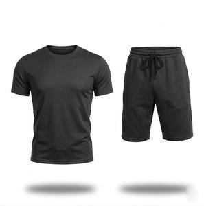 Ensemble de sport d'été 2 pièces pour homme, personnalisé avec logo, respirant, séchage rapide, écologique, tricoté 100 % coton, grande taille - Product Image 1