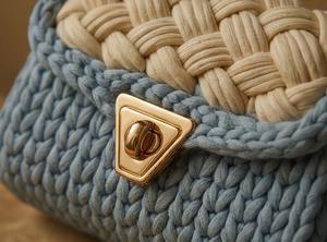 Bolso Trenzado Hecho a Mano en Azul Claro y Crema, Bolso Étnico Elegante con Perlas y Dos Correas, Tejido de Cordón de Algodón para Bolsos Mini de Mujer - Product Image 6