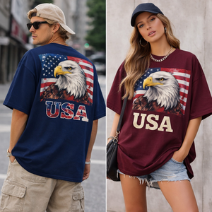 T-shirt surdimensionné personnalisé USA en coton épais, style streetwear, épaules tombantes, unisexe, effet vintage délavé, faible MOQ - Product Image 1