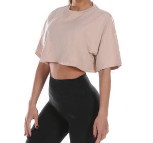 Women's Red Crop <b>Top</b> Black White Stripe Crew Neck Drop Shoulder Short Sleeve Breathable Eco-Friendly Casual Canvas T-Shirt 100% - Product Image 3