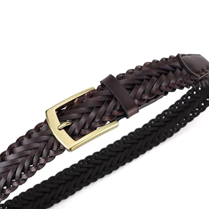 Cinturón de Cuero Trenzado de Moda al por Mayor, Cinturón de Cuero Genuino Hecho a Mano de Alta Calidad para Hombre, Hebilla de Cobre de Lujo, Ancho de 2.8 cm - Product Image 4