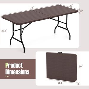 Tavolo Pieghevole da Esterno 6 Piedi - Piano in HDPE Effetto Legno, Chiusura di Sicurezza, Tavolo da Picnic e Campeggio - Capacità 350 libbre, Portatile e Stabile - Product Image 5