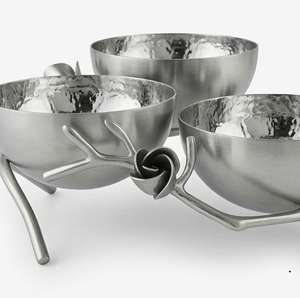 Support de service rond en métal plaqué argent à 3 compartiments avec poignée décorative - Product Image 3