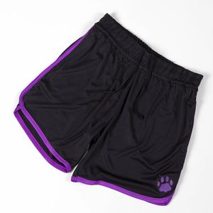 Pantalones Cortos Deportivos de Secado Rápido para Hombre, Color Negro con Detalles en Morado, Logotipo con Estampado de Huella de Pata, Cintura con Cordón Ajustable - Product Image 1