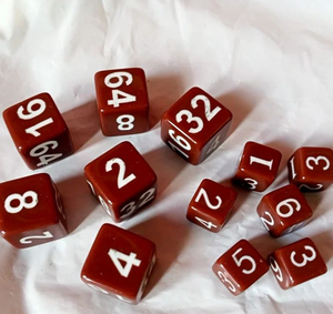 Dados numerados de color rojo y crema para juegos de mesa, diseño artístico coleccionable, forma irregular, diseño artístico irregular - Product Image 1