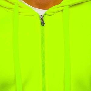 Sweat-shirt à capuche zippé vert fluo pour homme, coupe classique, en molleton, décontracté, pour l'automne, couleur unie, tissu tricoté - Product Image 2
