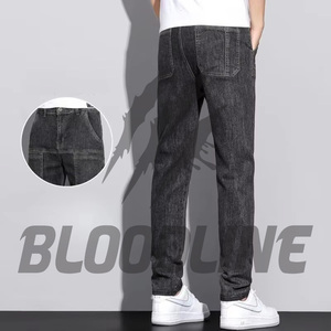 Jeans Casuales de Mezclilla Negros de Pierna Recta para Hombre, Jeans de Algodón de Cintura Media, Estilo Otoñal, Jeans de Mezclilla Bloodline para Hombre, Calidad Premium - Product Image 6
