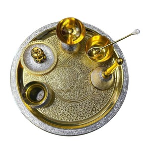<b>Marvelous</b> Design Silver Plated Pooja Thali Set Traditional Indian Wedding Return <b>Gifts</b> & Diwali Decorative Puja Plate with Diya - Product Image 4