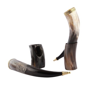 Wholesale Handmade Buffalo Horn Drinking Horn with Stand Norse Engraved Beer <b>Mug</b> - Product Image 1