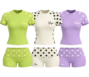 2026 Custom Logo Y2K Style Polka Dot Activewear <b>Set</b> High Elasticity Women Sportswear <b>Set</b> Raglan Sleeve Shorts 2 Piece <b>Set</b> Women' - Product Image 1