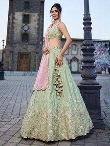 Women <b>Sequin</b> Embroidered Lehenga Choli Set Dupatta Ethnic Wedding Party Outfit - Product Image 5