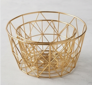 Fine Quality Geometric Metal Wire <b>Storage</b> <b>Basket</b> Modern Design Multi-Purpose Organizing Bowl <b>Gold</b> Finish - Product Image 5