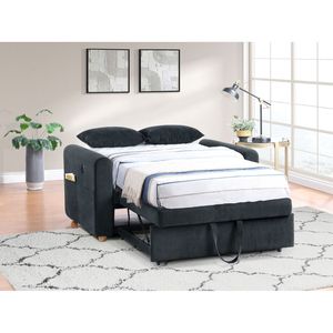 Divano letto trasformabile Marielle 55"W in velluto a coste nero con porte USB, tasche porta riviste e cuscini - Product Image 5