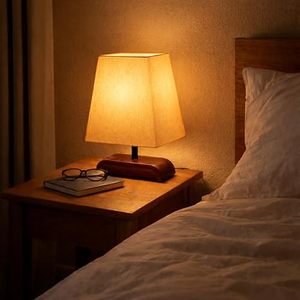 Wooden Base <b>Bedside</b> Table Lamp Fabric Lampshade Dimmable LED <b>Reading</b> <b>Light</b> for Babies and Kids Room Bedroom - Product Image 1