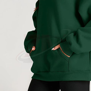 Sweat-shirt à capuche oversize vert pour femme, 100% coton molletonné, couleur unie, épaules tombantes, décontracté, automne-hiver - Product Image 4