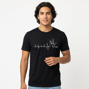เสื้อยืดแขนสั้นสีดำสำหรับผู้ชาย พิมพ์ลายหัวใจร็อคแฮนด์ คอโอ ผ้าฝ้ายเจอร์ซีย์ ทรงพอดีตัว สไตล์ลำลอง - Product Image 6