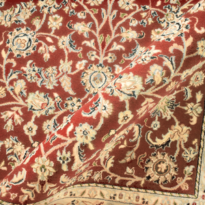 Tapis d'intérieur en laine de Nouvelle-Zélande fait main, motif floral rouge, à poils ras, résistant aux taches - Product Image 1
