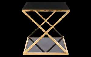 <b>Black</b> Marble Top <b>Side</b> <b>Table</b> Z Shaped Gold Frame Modern Minimalist Handcrafted Eco Friendly Elegant Living Room Bedroom - Product Image 3