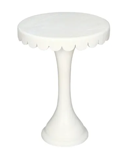 <b>White</b> Round Pedestal <b>Coffee</b> <b>Table</b> Scalloped Tabletop Accent Side <b>Table</b> for Living Room - Product Image 2