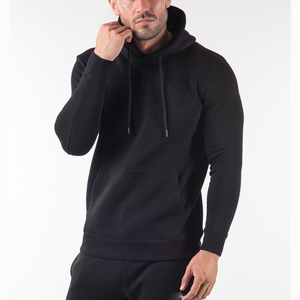 Men's Winter Fitness Polyester/Cotton <b>Plain</b> Dyed Black Pullover <b>Hoodie</b> - Product Image 1