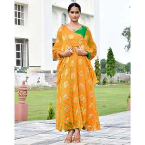 Conjunto Elegante de Chifón Leheriya Naranja Talla XS para Mujer, Marca Lavynya, para Verano - Product Image 6