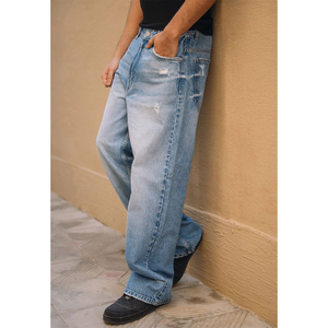 Jean en denim droit unicolore pour homme, nouvelle collection, tendance, design original, délavé chimiquement, respirant, écologique, prix bas, haute qualité - Product Image 4