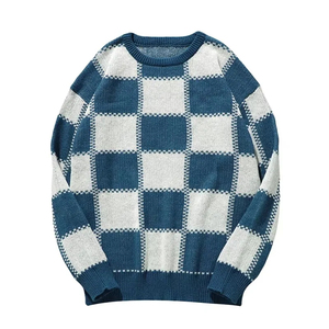 2026 <b>Men's</b> Striped Knitted <b>Pullover</b> Sweater Long Sleeve Regular Fit Single Button Closure Navy Red White Color Knitted Sweaters - Product Image 1