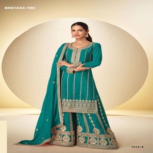 Colección de trajes salwar-dupatta listos para usar de primera calidad en tela chinon con bordado Zari-Dori y lentejuelas, moda femenina. - Product Image 1