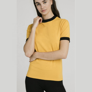 Camiseta de Cuello Redondo para Mujer, Algodón y Bambú, Ecológica, Ligera, Corte Regular, Manga Corta, Informal, Verano, con Apliques, Transpirable, para Exportación - Product Image 3