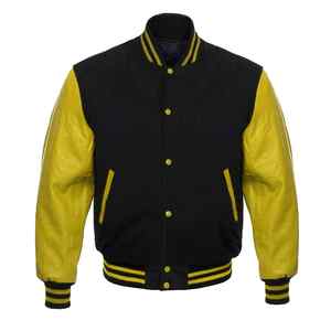 Custom Men's Varsity <b>Jacket</b> Cheap Warm Wool Body <b>Leather</b> Sleeves With Hooded Collar Embroidery Decoration XL Size <b>Long</b> Clothing - Product Image 1