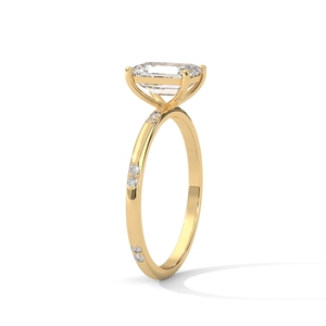 Bague de fiançailles en moissanite taille émeraude plaquée or 14 carats, bague à trois pierres en diamant pour mariage, anniversaire, fête - Product Image 2