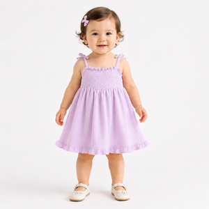 Vestido con Tirantes Fruncidos para Bebés Niñas |   Vestido de Verano de Punto Texturizado sin Mangas - Product Image 4