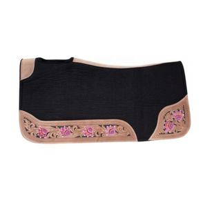 Selle de cheval en feutre noir Western Comfort Equestrian, avec un design floral sculpté à la main, découpe en forme de dos, travail en laine - Product Image 2