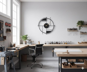 Horloge murale géométrique moderne en métal, horloge ronde abstraite de designer, art mural décoratif noir, style contemporain minimaliste pour la maison - Product Image 4